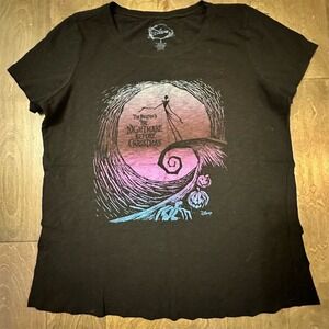 Disney Womens 2XLT T-Shirt Jack Skellington Black Halloween Graphic